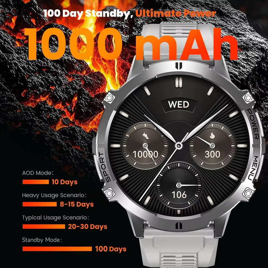MISIRUN X3 Smartwatch für Herren in Silber mit GPS, Kompass, Höhenmesser und 1ATM Wasserdichtigkeit sowie Bluetooth-Anruffunktion und 1000mAh Akku - Bild 2