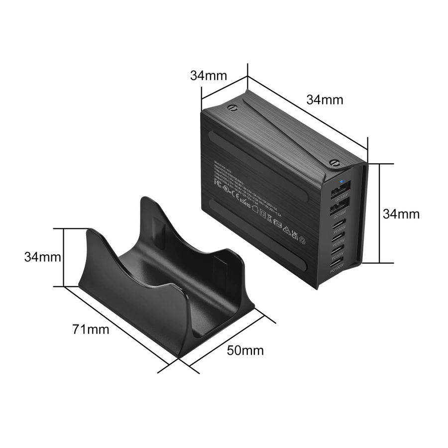 Deepartner 200 W USB Typ-C Schnellladegerät mit GaN-Technologie, 6-Port Netzteil (4C2A) in Schwarz - Bild 2