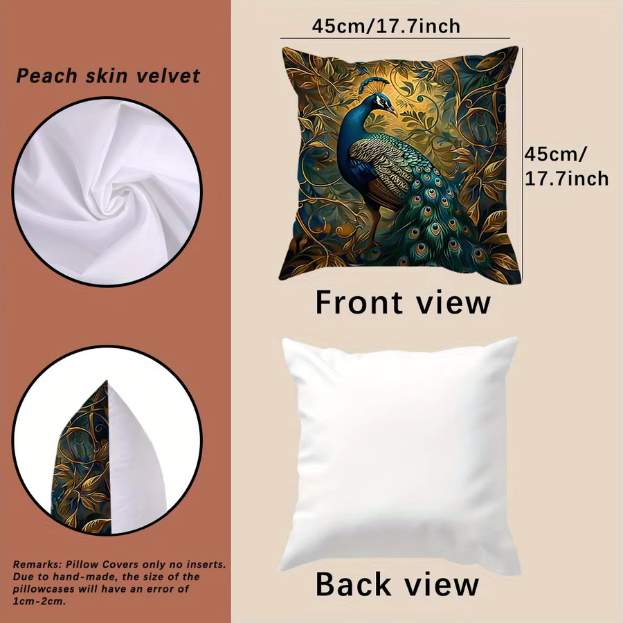 VIKAMA 4-teiliges Luxus-Pfau-Kissen-Set in Gold, Grün und Blau mit Federfüllung - Bild 4