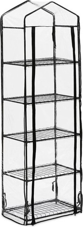 Relaxdays Balkongewächshaus aus Eisen und PVC-Folie mit 5 Etagen und aufrollbarer Tür, Schwarz/Transparent, H: 193 cm, B: 58 cm, T: 36 cm