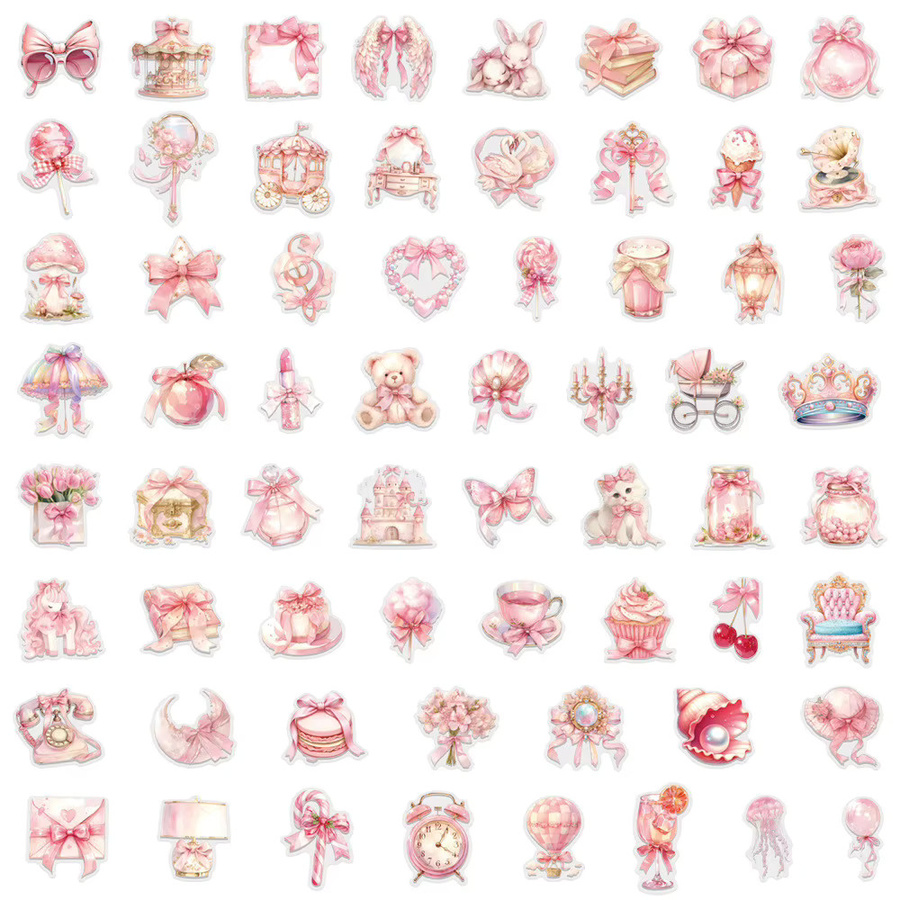 60-teiliges Set wasserfeste Koketten-Aufkleber in Rosa von BulingBulingStickers Store, transparente PET-Sticker für dein Journal und Blumen-Dekoration - Bild 1