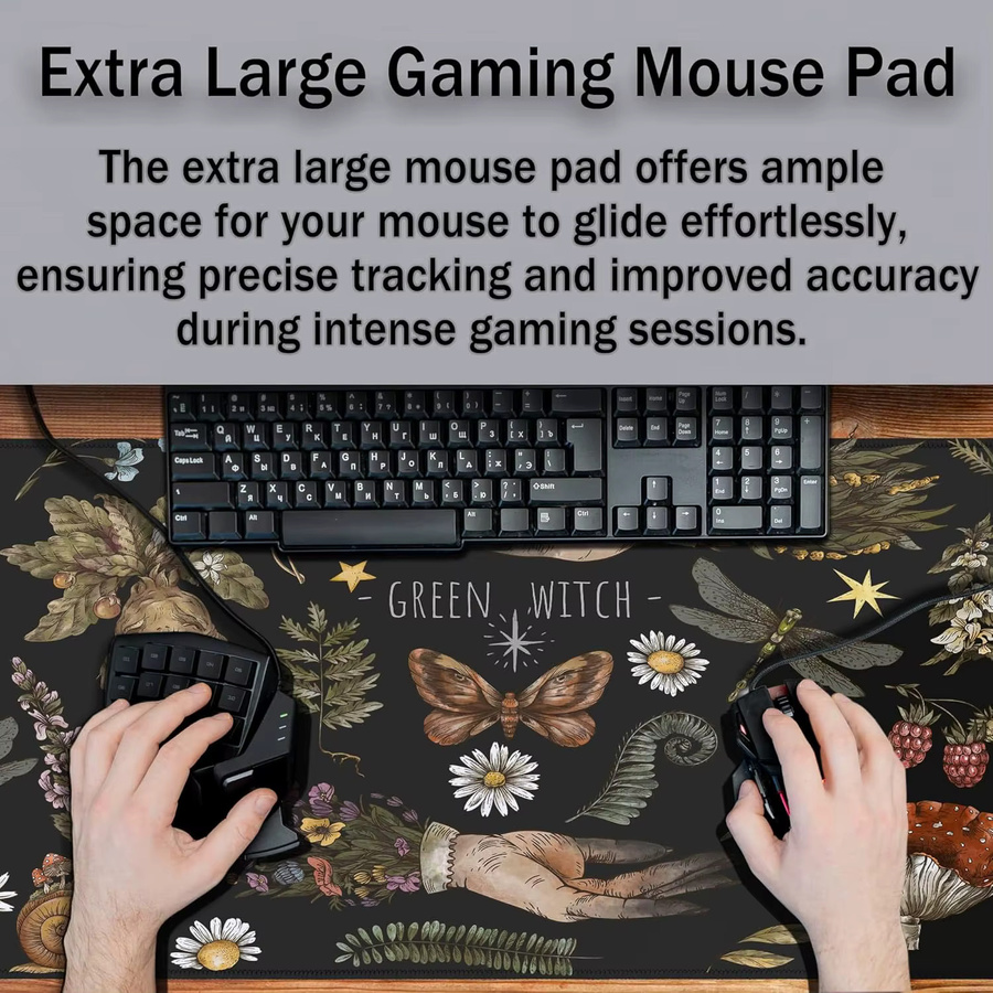 Witch Hands Schwarze Gaming-Schreibtischunterlage – XXL-wasserdichtes Mauspad mit genähten Kanten und rutschfester Basis - Bild 4
