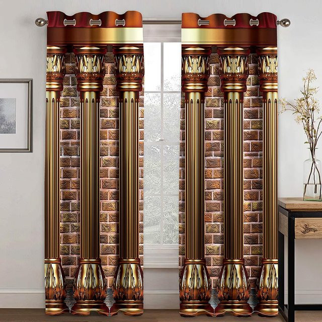 Luxus Ramadan Fenster Vorhang Set mit römischem Muster, 2er Set, Braun, B: 60 cm, H: 60 cm - Bild 1