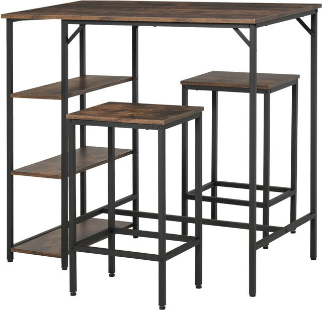 Aosom Bartisch-Set mit 2 Barhockern, 3-teiliges modernes Set mit Regalen in Rustikal Braun und Schwarz, B/T/H: 109 x 60 x 100 cm - Bild 1