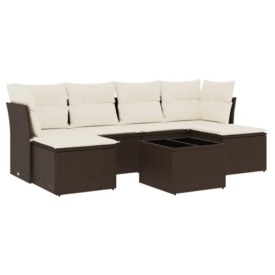 vidaXL 7-tlg. Garten-Sofagarnitur in L-Form aus Polyrattan mit Kissen, Braun - Bild 2