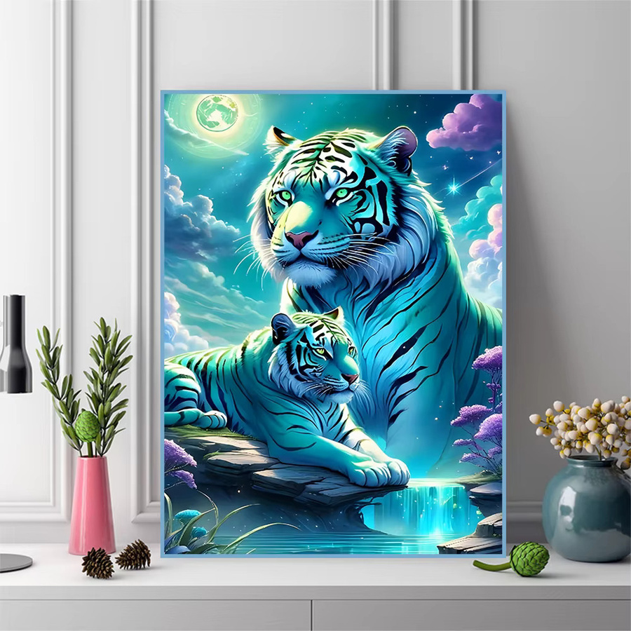 Evershine DIY Diamant-Stickerei Tiger Vollquadrat-Bildmalerei als Strass-Mosaik in Multicolour, B/H: 20 x 30 cm - Bild 3