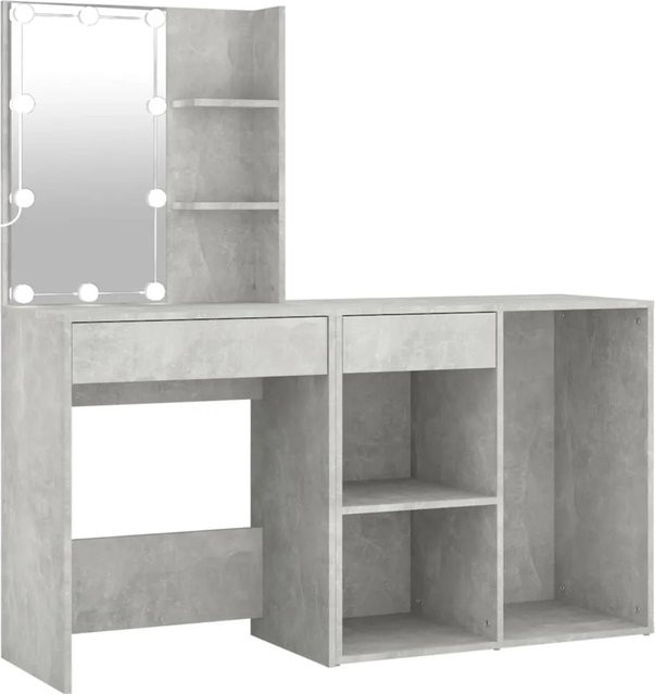 vidaXL LED-Schminktisch mit Schrank in Betongrau aus Holzwerkstoff, B/T/H: 140 x 40 x 60 cm - Bild 1