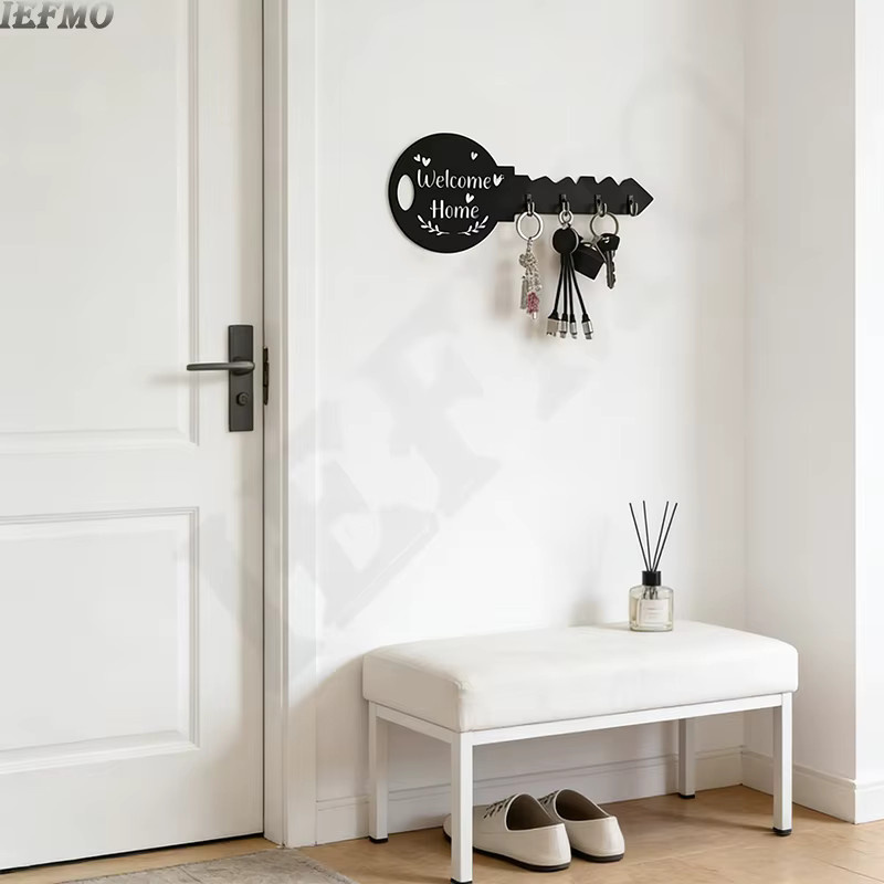 IEFMO Vintage Schlüsselhalter aus Holz und Metall in Schwarz als rustikale Wandhaken-Dekoration für den Flur - Bild 4