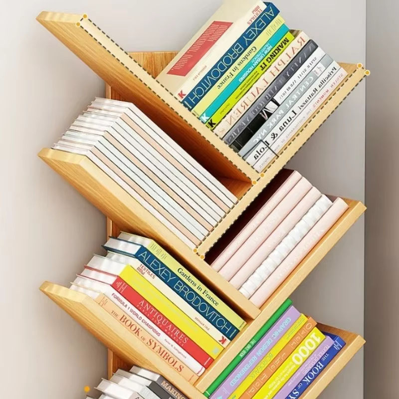 LIUSHADUOLA Baumförmiges Bücherregal aus massivem Holz in Braun mit integrierter Beleuchtung und modernem Design - Bild 3