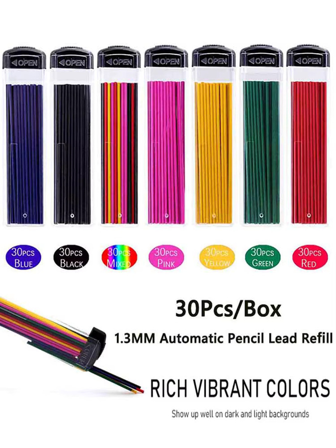 MROOFUL Automatische Bleistiftminen 1,3 mm in 6 Farben, 30 Stück pro Box, buntes Schreibzubehör für die Schule - Bild 4