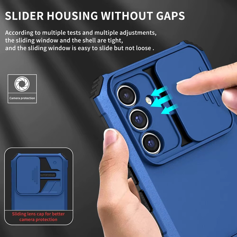 Stoßfeste Ständerhalterhülle mit Slide Lens Protection für Samsung Galaxy A16 A06 A55 A35 A25 A15 A05S in Schwarz - Bild 3
