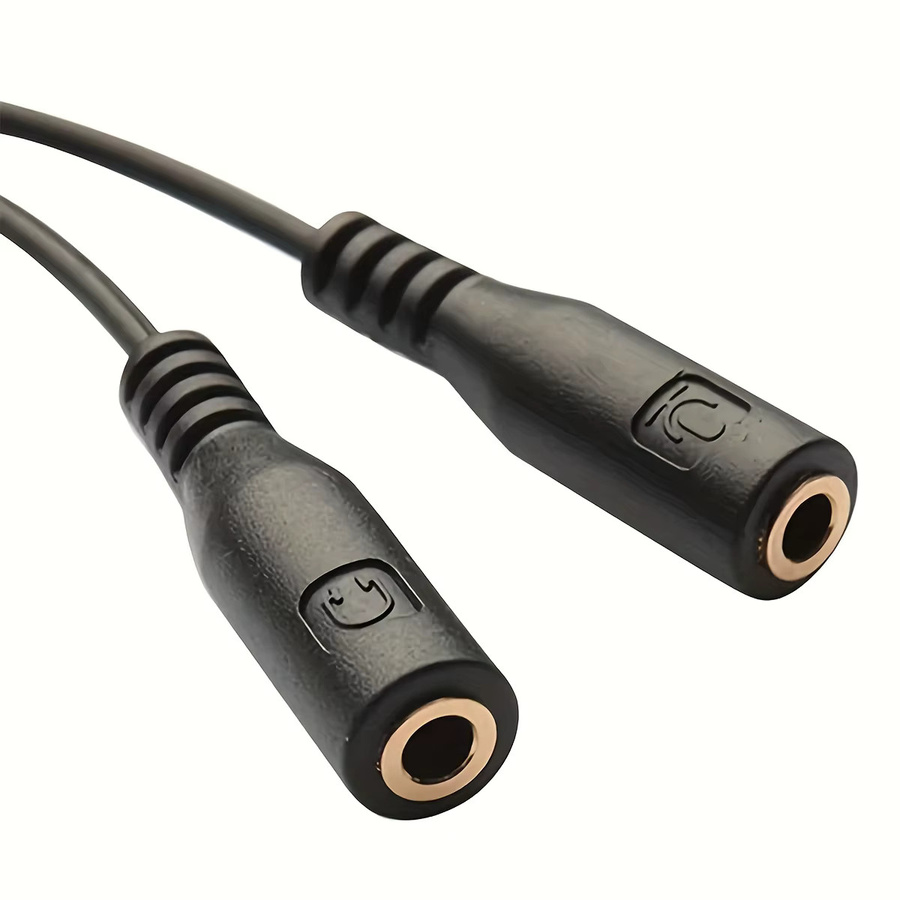 3,5 mm Stereo-Audio Y-Splitter-Kabel Adapter von 1 Stecker auf 2 Buchsen für Kopfhörer und Mikrofon in Schwarz - Bild 2