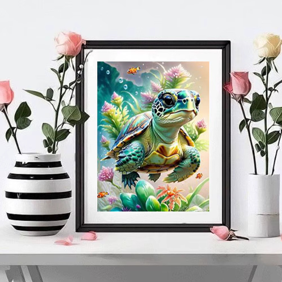 Huacan DIY-Diamantgemälde Schildkröte mit Full Round Strasssteinen B: 30,0 cm, H: 20,0 cm - Bild 3