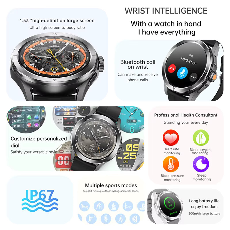 BOXUXING S4 Ultra Smartwatch für Herren in Schwarz mit GPS, NFC, Bluetooth und Herzfrequenzmessung - Bild 3