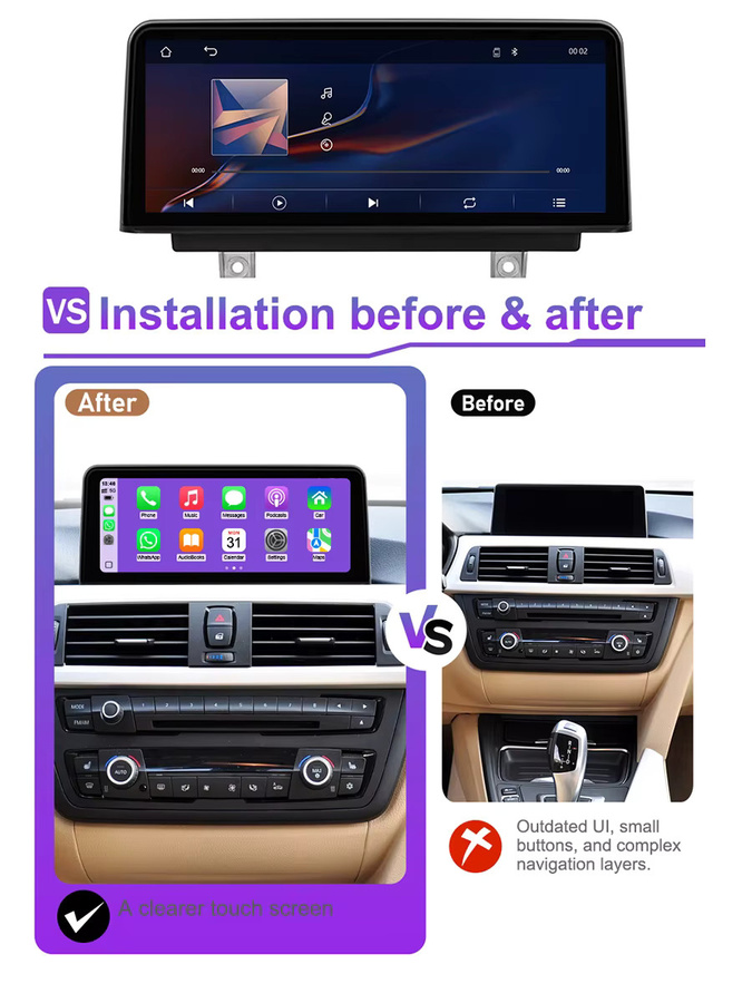 HIOUME Kabelloses CarPlay Auto-Multimedia-Radio für BMW 3er und 4er Serie F30 F31 F32 F33 F34 F35 F36 (2013-2017) mit 10,25 Zoll Touchscreen, Linux-System, GPS-Navigation, Android Auto und Bluetooth in Schwarz - Bild 7