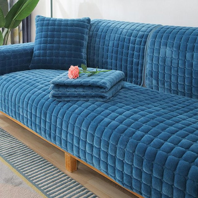 Plüsch Kissenbezug für dein Sofa in Blau, quadratisch, 45 x 45 cm - Bild 1