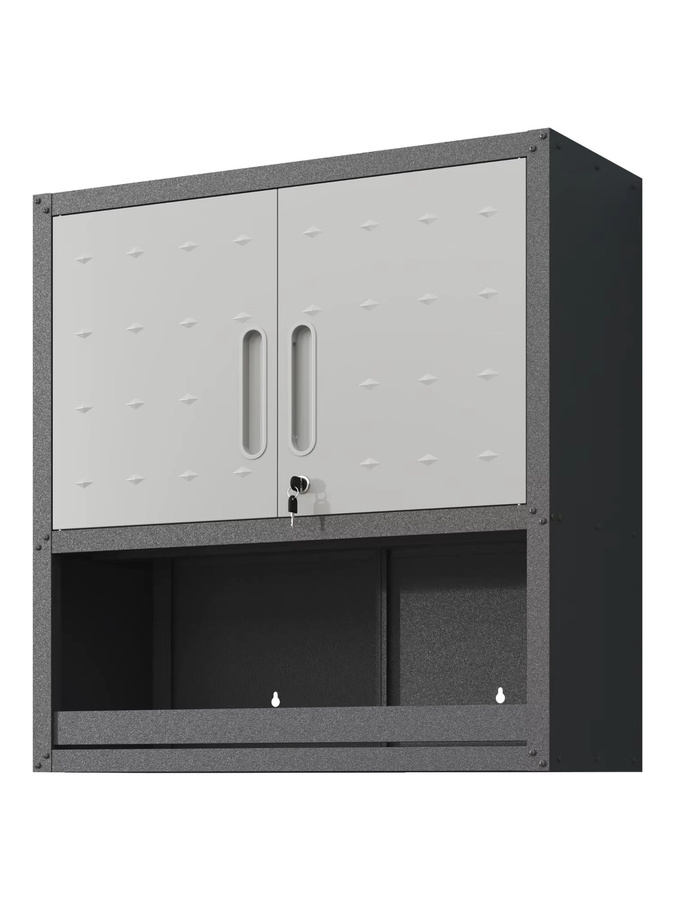 Wandmontierter Werkzeugschrank aus Metall mit abschließbarer Tür in Grau und Schwarz, B: 75 cm, H: 77 cm, T: 30 cm - Bild 6