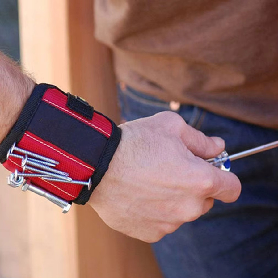 Magnetisches Werkzeugarmband von scimaker in Rot mit 15 Magneten zur Aufbewahrung von Schrauben, Nägeln und Bolzen - Bild 4
