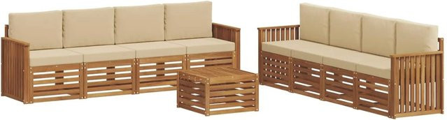 vidaXL Gartenmöbel Set 9-teilig aus Massivholz Akazie in Natur und Beige mit Tisch und Polstern - Bild 1