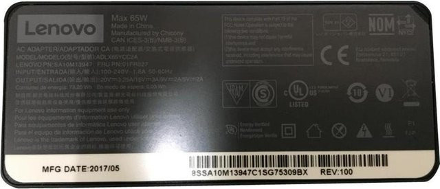 Lenovo Chicony ADLX65YCC2A Netzteil mit 65 Watt und USB-C Anschluss in Schwarz für ThinkPad T25, T470, T470s und X270 - Bild 1