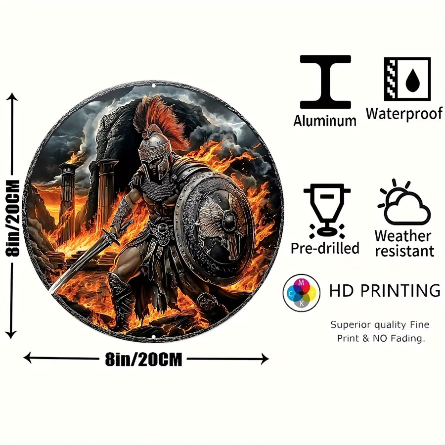 Spartan Warrior Shield Metall-Wandkunst von CIFBUY, Vintage-Dekoration aus Aluminium, Mehrfarbig, Durchmesser: 20,3 cm - Bild 2