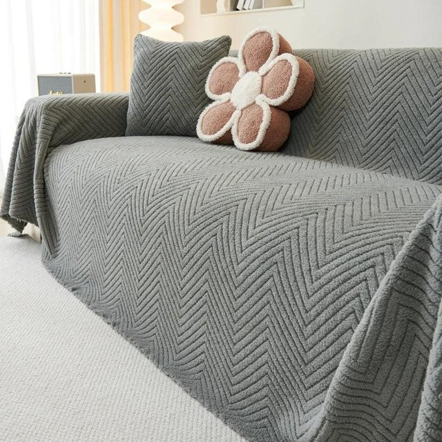 Chenille Sofaüberwurf aus Flanell in Grau für 1 Sitzer, B x H: 180 x 130 cm - Bild 1
