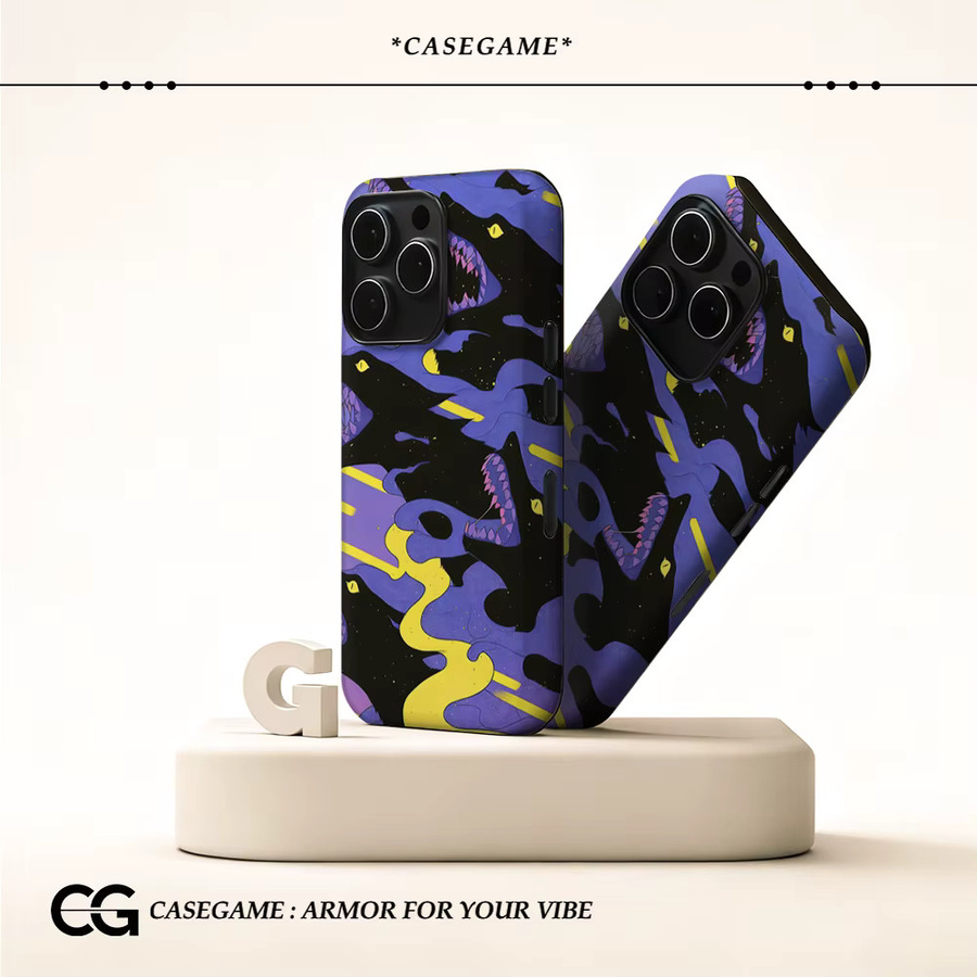 Casegame Matte Stoßfänger-Hülle mit Wütendem Wolf-Print für iPhone 13 bis iPhone 17 Pro Max, MagSafe kompatibel, Multicolor - Bild 1