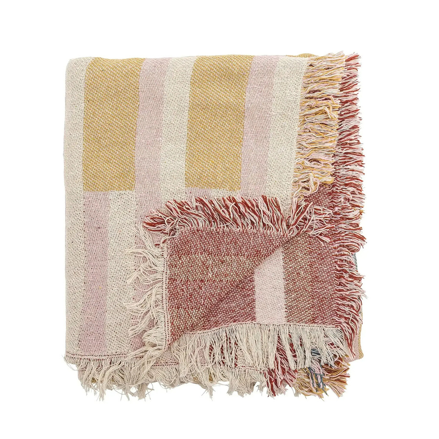 Bloomingville Plaid Lane aus recycelter Baumwolle in Braun, Beige und Gold, B/T: 130 x 160 cm - Bild 1
