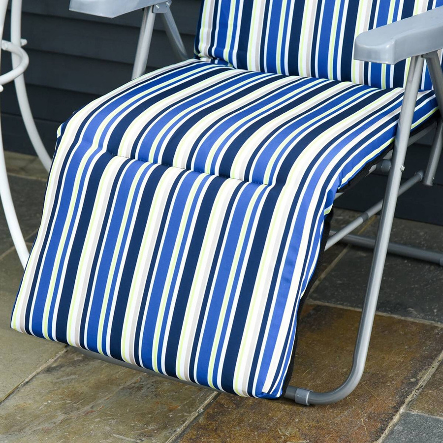 Outsunny Liegestuhl Set blau gestreift mit verstellbarer Kopfstütze und Armlehnen aus pulverbeschichtetem Stahl und UV-beständigem Polyester - Bild 2