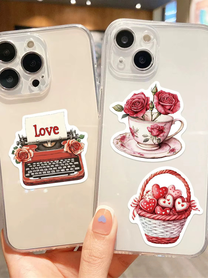 50 Stück rote Cartoon-Aufkleber im Vintage-Stil für Valentinstag, ästhetische DIY-Sticker für Notizbücher, Laptops und Telefone - Bild 4