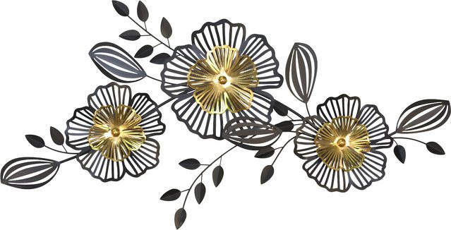 Wanddekoobjekt Leni von möbel direkt online mit Blüten- und Blättermotiv in Gold und Schwarz aus Metall - Bild 1
