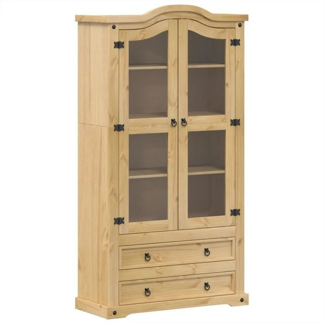 vidaXL Vitrine Corona aus Massivholz Kiefer in Braun mit Glastüren und Regalen, rustikal, B/T/H: 99 x 43 x 187 cm - Bild 1
