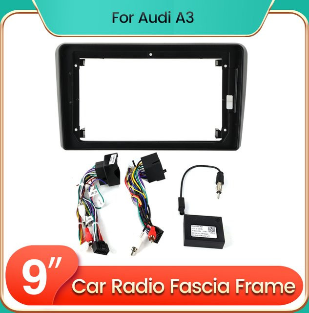STRONGNAVI Android Autoradio Blende Adapter für Audi A3 2 8P und S3 2 sowie RS3 1 in Schwarz für 9 Zoll Displays inklusive Kabelbaum - Bild 1