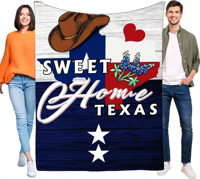 Sweet Home Texas-Decke mit Cowboyhut, Bluebonnet-Blumen und Texas State Flag Design in Multicolour - Bild 1