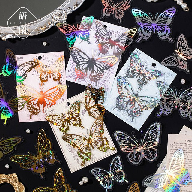 10 Stück Holografische Schmetterlings-Aufkleber aus PET in Multicolour für dein Tagebuch und Scrapbooking - Bild 1