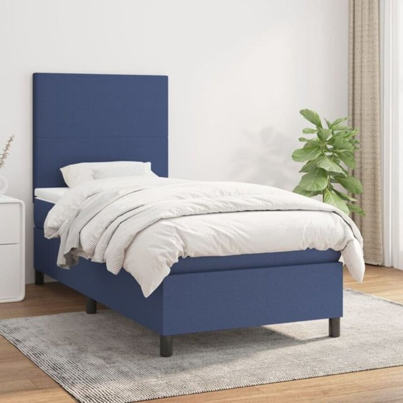Vidaxl Boxspringbett mit Matratze in Blau und Weiß aus Stoff und Holzwerkstoff, B/T/H: 200 x 80 x 118 cm - Bild 1