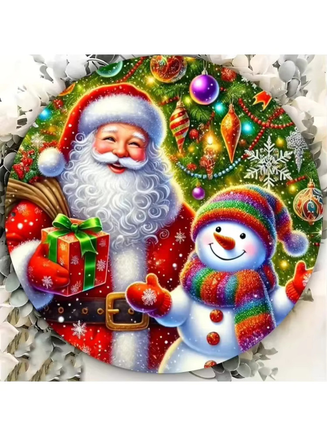 Potdemiel Metallschild Weihnachtsmann und Schneemann rund, mehrfarbig, Durchmesser: 20 cm - Bild 5