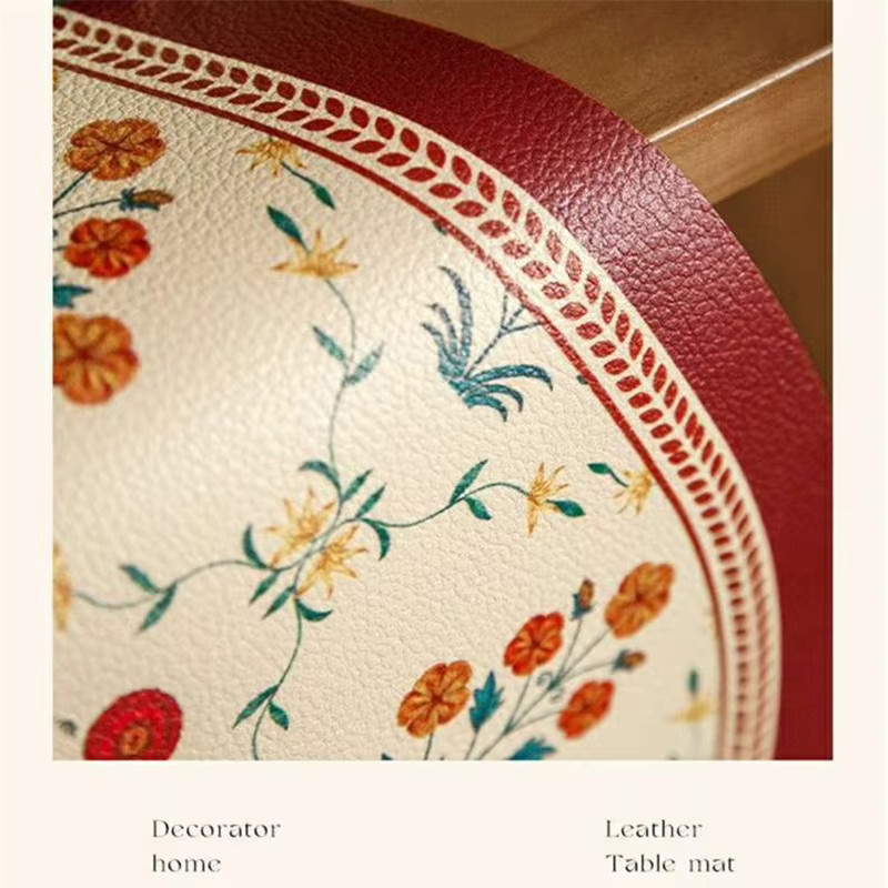 HANDANWEIRAN Retro Schüsselpad aus Kunstleder mit floralem Muster, wasserdicht und ölbeständig, rutschfest, Mehrfarbig - Bild 4