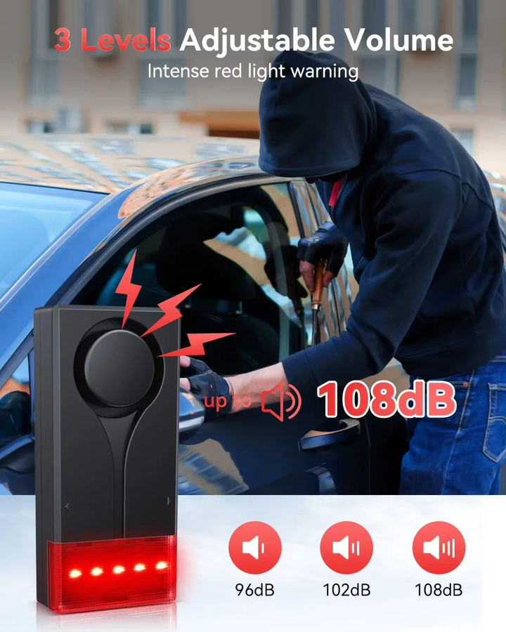 Awapow Kabelloser Vibrationsalarm für Auto und Heim mit 108 dB Sirene, Licht und Fernbedienung, Schwarz - Bild 2