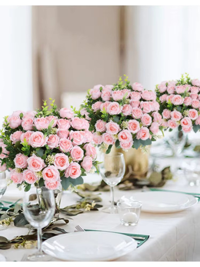 ZQNYCY Rosen-Kunstblumenstrauß aus Seide in Pink für Hochzeit und Heimdekoration - Bild 6