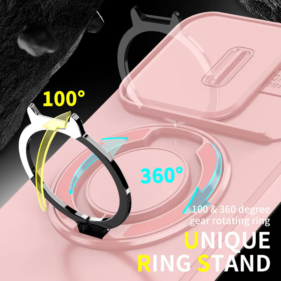 Xiaomi Redmi 15C Handyhülle mit Schiebe-Kameraabdeckung, Ringhalter und magnetischer Autohalterung in Pink - Bild 2