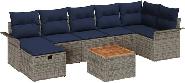 vidaXL Gartensofa-Set aus Polyrattan in Grau mit Kissen und integriertem Stauraum, L-Form mit Eckelement, Ottoman und Couchtisch - Bild 1