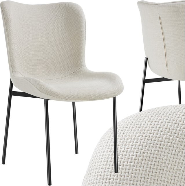 tectake Polsterstuhl Tessa in Scandi-Style mit hoher Rückenlehne und Stahlbeinen, Farbe Off White/Schwarz/Beige, B/T/H: 54 x 62 x 90 cm - Bild 1