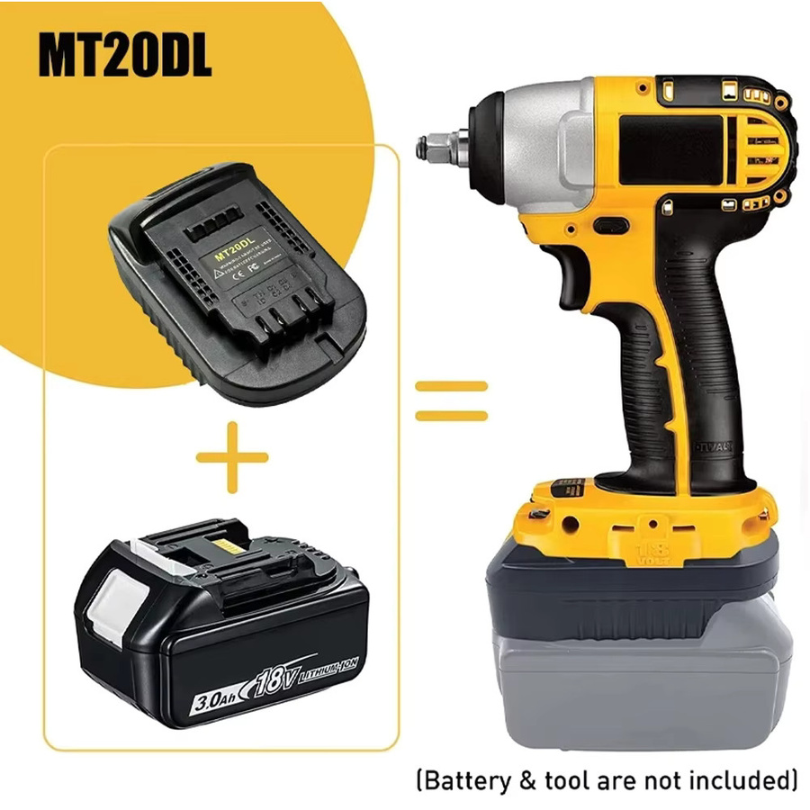 MT20DL Batterieadapter für Makita 18V Li-Ionen-Akkus als Konverter für Dewalt 18V 20V DCB200 Elektrowerkzeuge, Farbe: Schwarz - Bild 5
