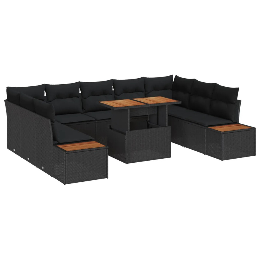vidaXL Garten-Sofa-Set 10-teilig aus Poly-Rattan in Schwarz mit Stauraumfunktion und Polsterkissen - Bild 2