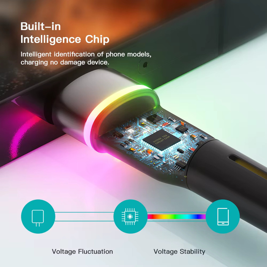 Essager USB C Kabel mit LED für schnelles Laden 3A, Typ C Datenkabel in Schwarz - Bild 2