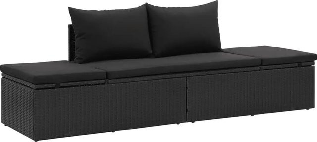 vidaXL Sonnenliege aus Poly Rattan mit Auflage in Schwarz, B/T/H: 195 x 60 x 60 cm - Bild 1