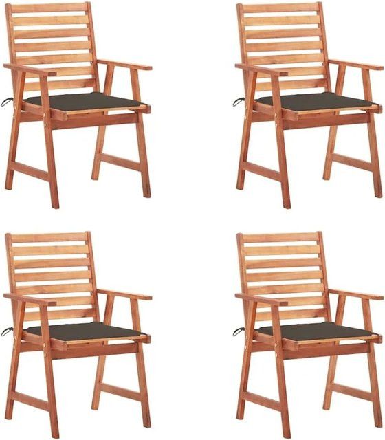 vidaXL Garten-Essstühle Set aus 4 Stück aus Akazien-Massivholz mit Kissen in Braun und Beige - Bild 1