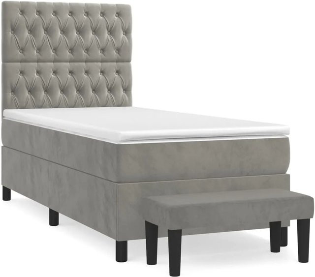 vidaXL Boxspringbett Hybrid mit Matratze und Kopfteil in Hellgrau Samt B/T: 100 x 200 cm - Bild 1