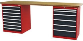 STIER Werkbank mit 2 Schrankgehäusen in Rot und Grau, B/T/H: 250 x 60 x 86 cm - Bild 1